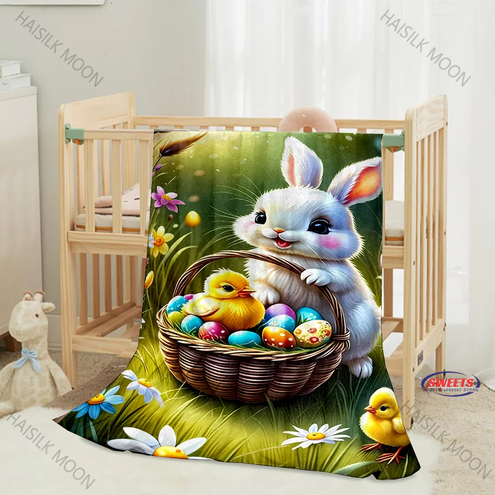 1PC Cute Rabbit Printed Soft Blanket, Cozy and Warm Throw Blanket for Sofa, Bed, Camping, Holiday Gift for Family and Friends