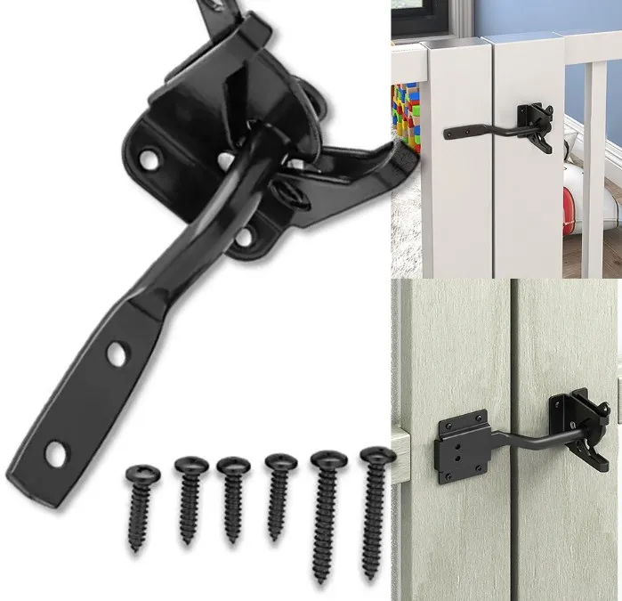 1pc Self Locking Automatic Gravity Lever Fence Gate Latch Black Stainless Steel Gate Latch Home Improvement Door Hardware