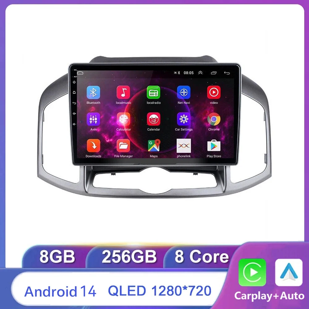 Multimedia Car Stereo Radio Player, Navegação GPS, Carplay, Auto BT, WiFi, DSP, RDS, Android 14.0, Chevrolet Captiva 1, 2011-2016