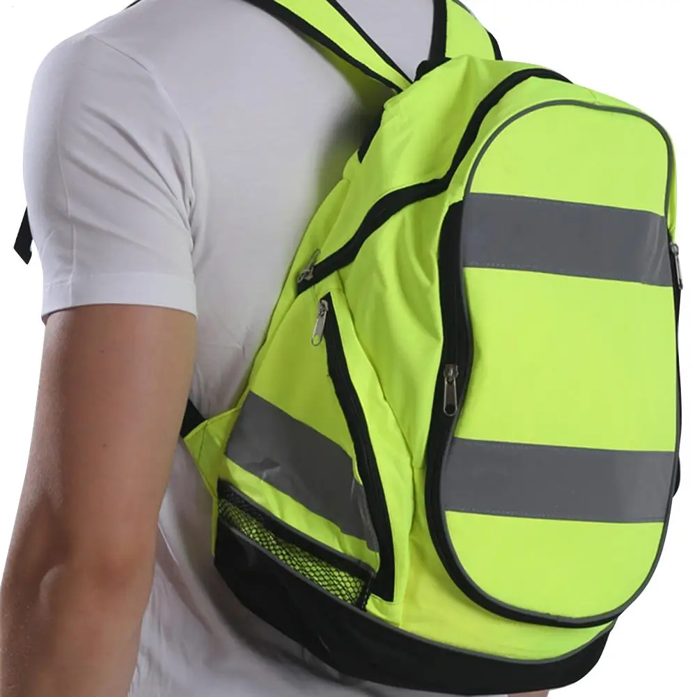 Fashion Fluorescent Green Cycling Backpack Night Reflective Luminous Riding Resistant Safety Backpack Unisex Outdoor Sports Bag