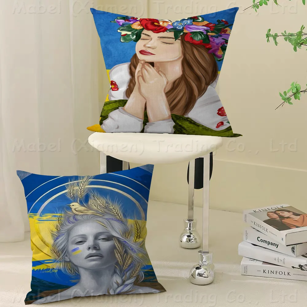 Ukraine Flag Girl Cushion Cover Car Throw Pillow Case For Sofa Car Christmas Gift 40x40cm 45x45cm