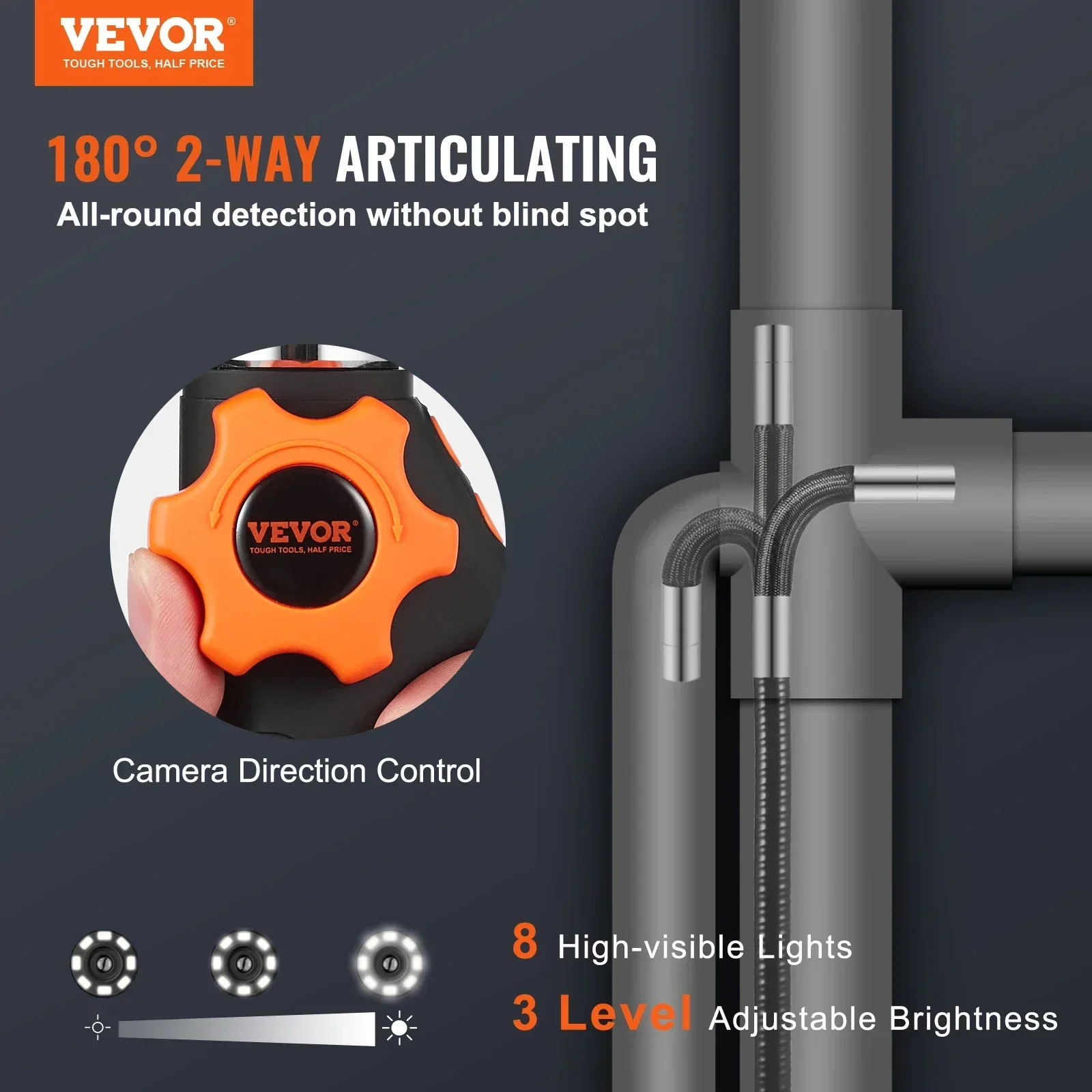 VEVOR Articulating Borescope Camera with Light Two-Way Articulated Endoscope Inspection Camera1080P HD for Automotive Plumbing