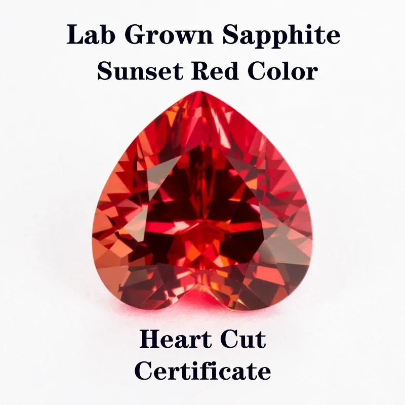 

Lab Grown Sapphire Heart Shape Sunset Red Color Gemstone for Charms Jewelry Making DIY Ring Materials Selectable Certificate