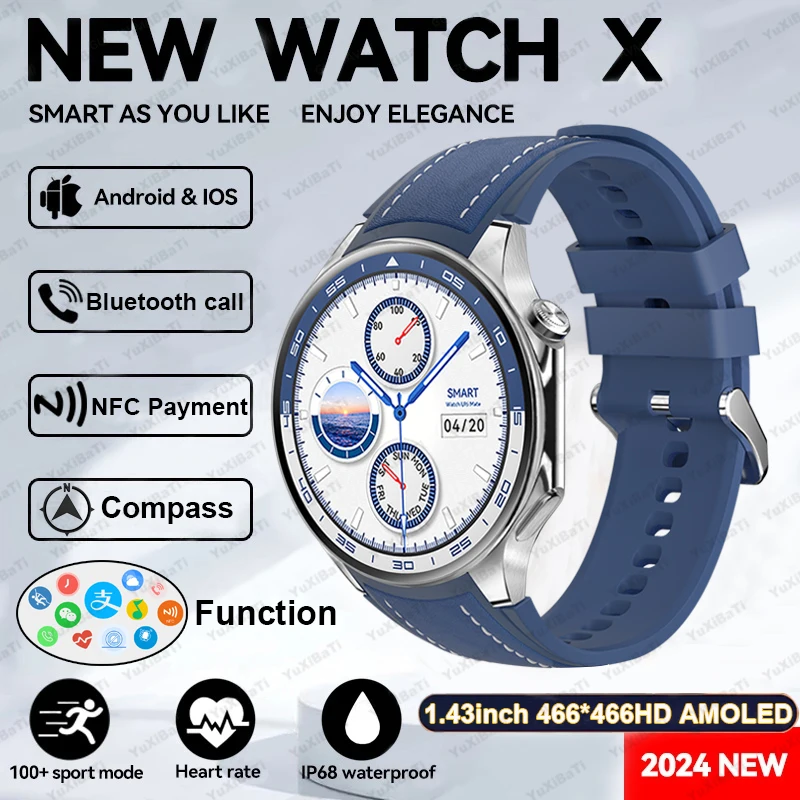 2024 New For HUAWEI IOS Watch X High-End Business Watches Compass Multifunctional NFC Smartwatch Men Sports Waterproof Bracelet