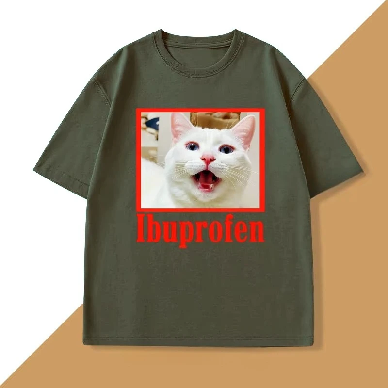 Ibuprofen Upgraded Cat Model T-shirt, Cat Pattern T-shirt, Fun Cat Lover Retro T-shirtCasual and Fun T-shirt, Unisex Oversized