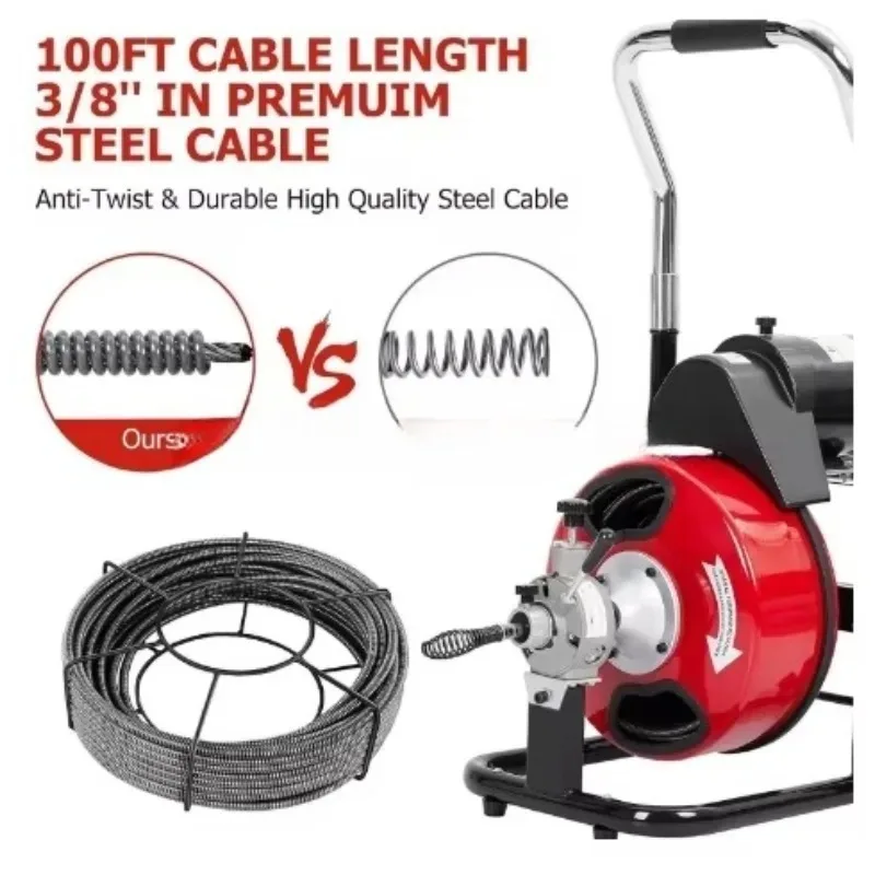 

100Ft Electric Automatic Drain Cleaner Spring Plumber's Snake Pipe Sewer Cleaning Machine for Home Plumbing
