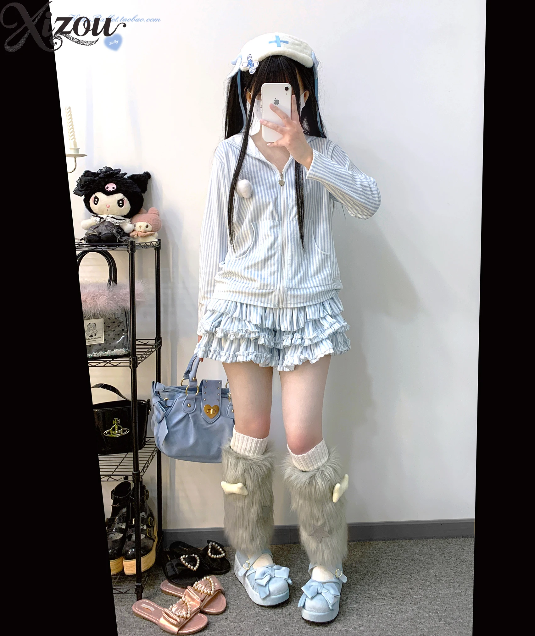 2025 سلسلة الألغام اليابانية مجموعة مخططة الطبية مقنعين زمم البلوز كعكة تنورة JK تأثيري آذان أرنب Y2K الزي الحلو الصيف #4