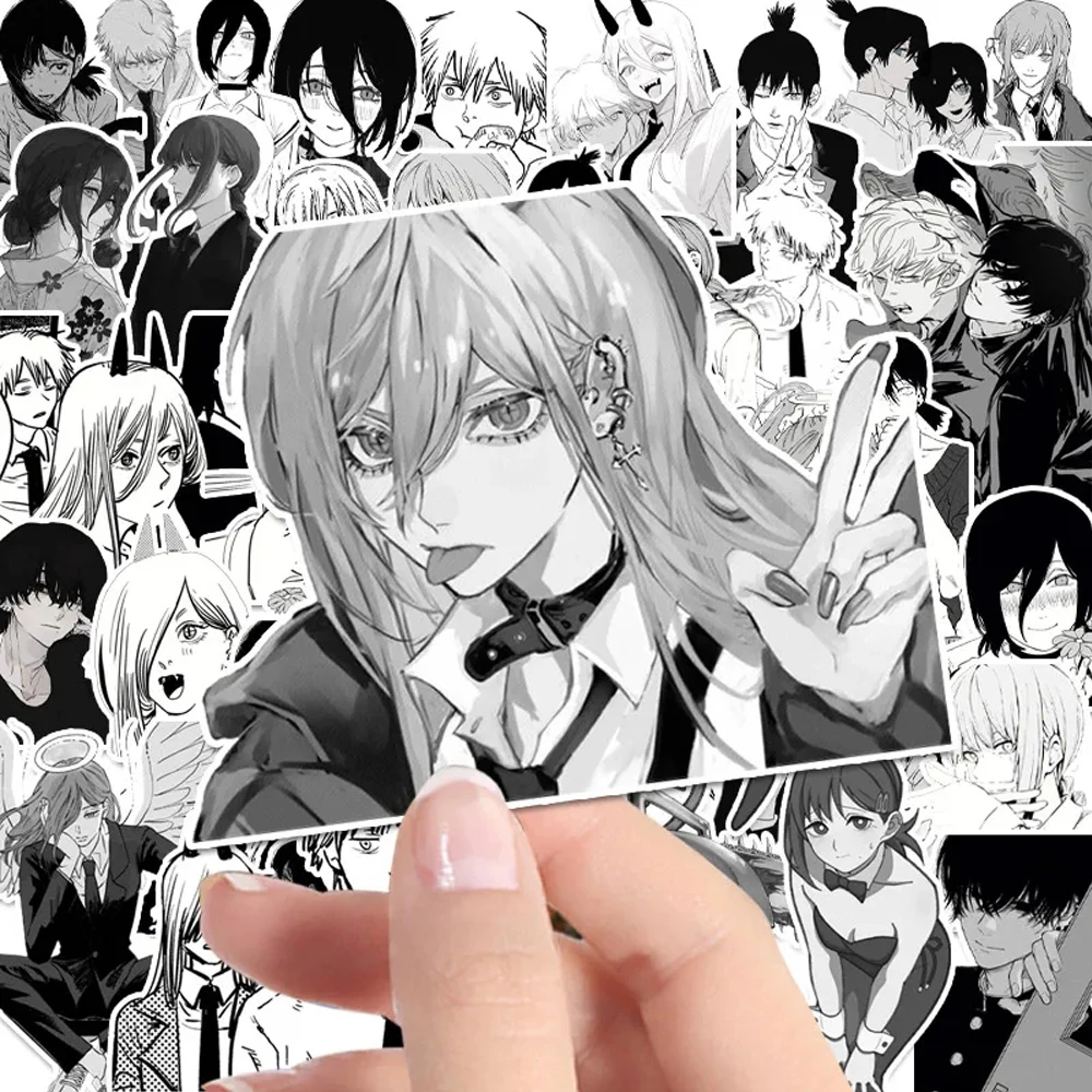 

10/30/50/100pcs Black White Chainsaw Man Anime Stickers Cartoon Decals Kid Toy DIY Scrapbook Suitcase Bike Cool Graffiti Sticker