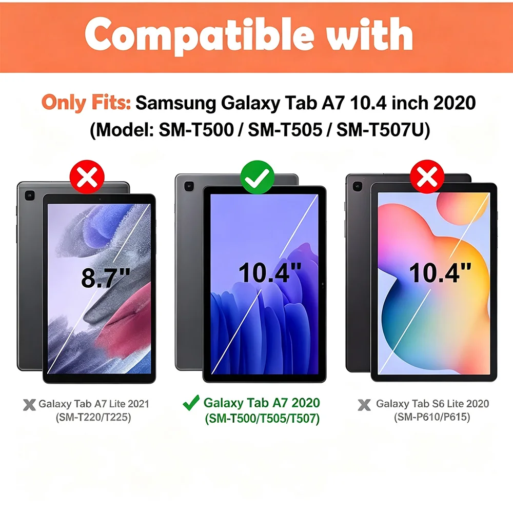 Case for Samsung Galaxy Tab A7 10.4 (SM-T505/T500/T507), Folio Flip Anti-drop Durable Leather Shell Portable Protective Sleeve