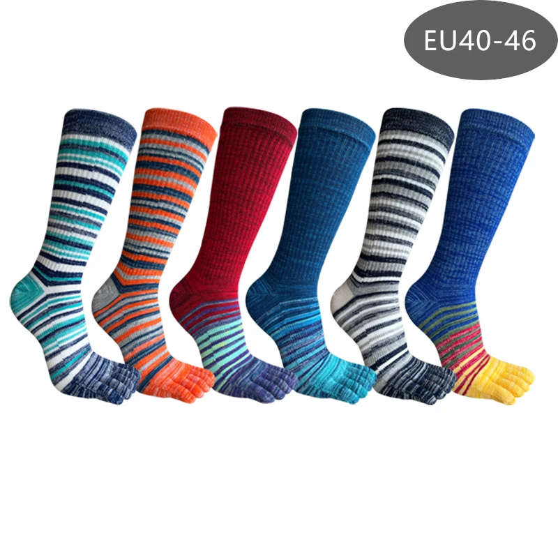 Mann Zehen socken lang plus große Größe Baumwolle bunt gestreifte Kompression Sport Fitness glücklich lustig 5 Finger Kalbs ocken EU42-46