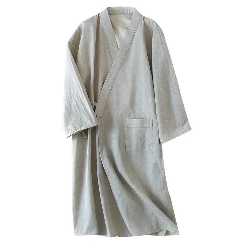 Summer Autumn Men\'s Casual Japanese Kimono Yukata Robes Long Sleeve Bathrobe Pajamas Cotton Home Robe Sleepwear