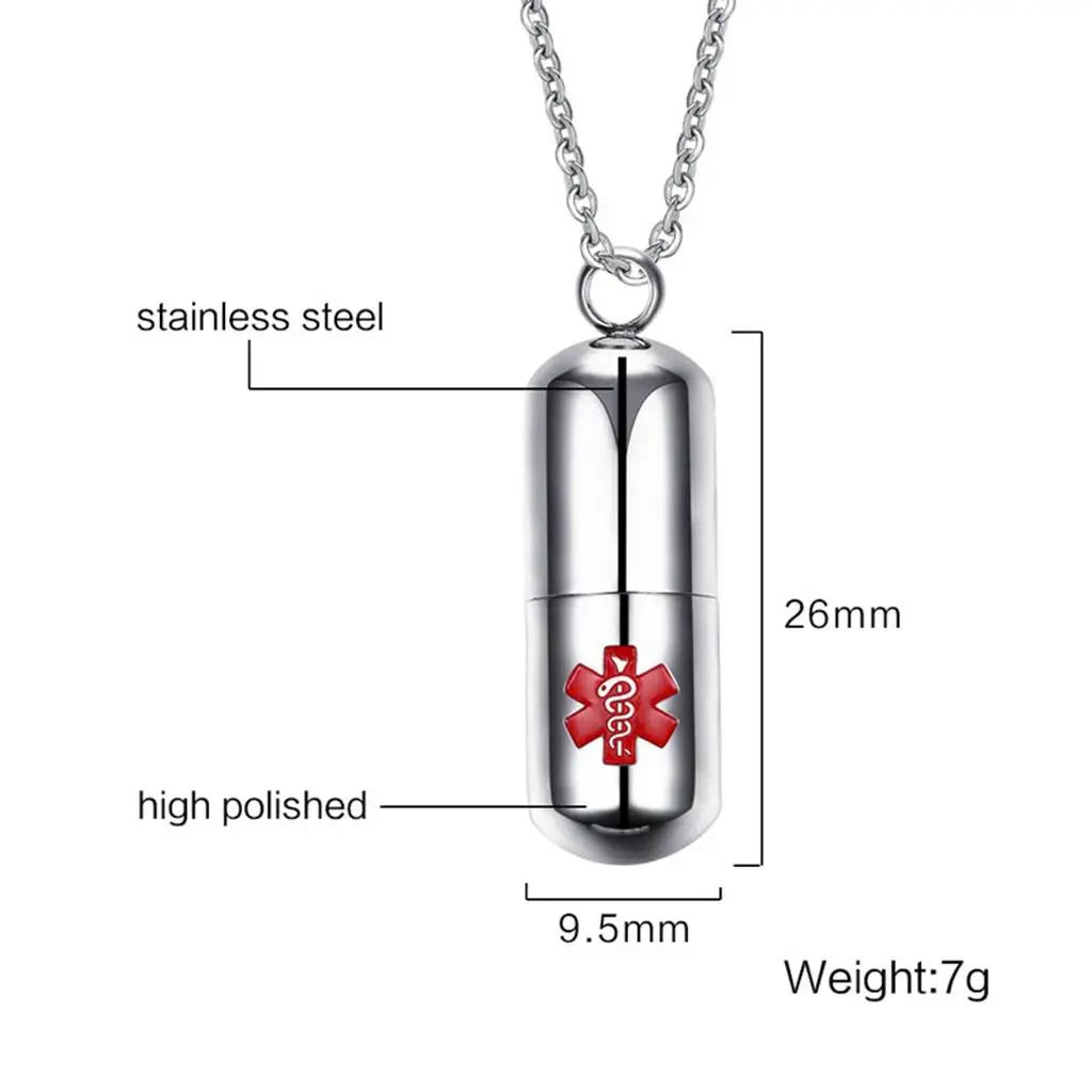 Fashion Charm Pendant Necklace Stainless Steel Red Cross Keepsake Pill Container for Medical Alert Identification - view 5