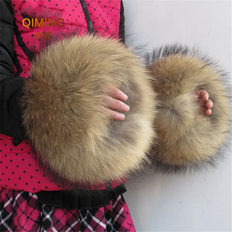Puños de piel natural de gran tamaño para mujer, piel de mapache auténtica, mangas para botas, abrigo de invierno, guantes, calentadores de brazos