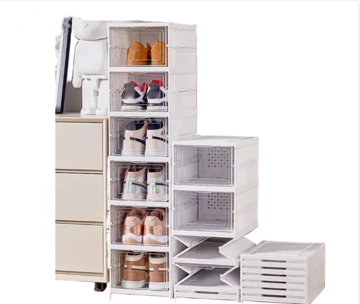 

6 Layers Foldable Shoes Box Dustproof Thickened Plastic Sneaker Shoe Storage Box Stackable Cabinet Transparent Organizers Rack