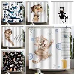 Funny Cat Shower Curtain Cartoon Cute Cats Dog Kids Shower Curtain for Bathroom Waterproof Polyester Home Decor Shower Curtains