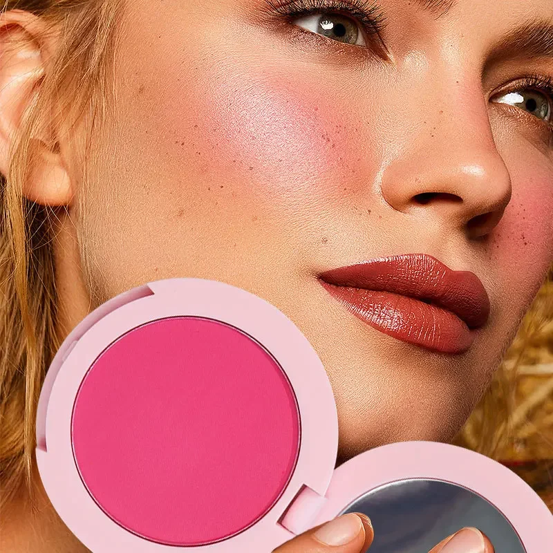 Pink Blusher Blush Powder Pigment Face Contour Bronzer Round Shape Single Palette Blush Shadow Vegan Makeup With Your Logo