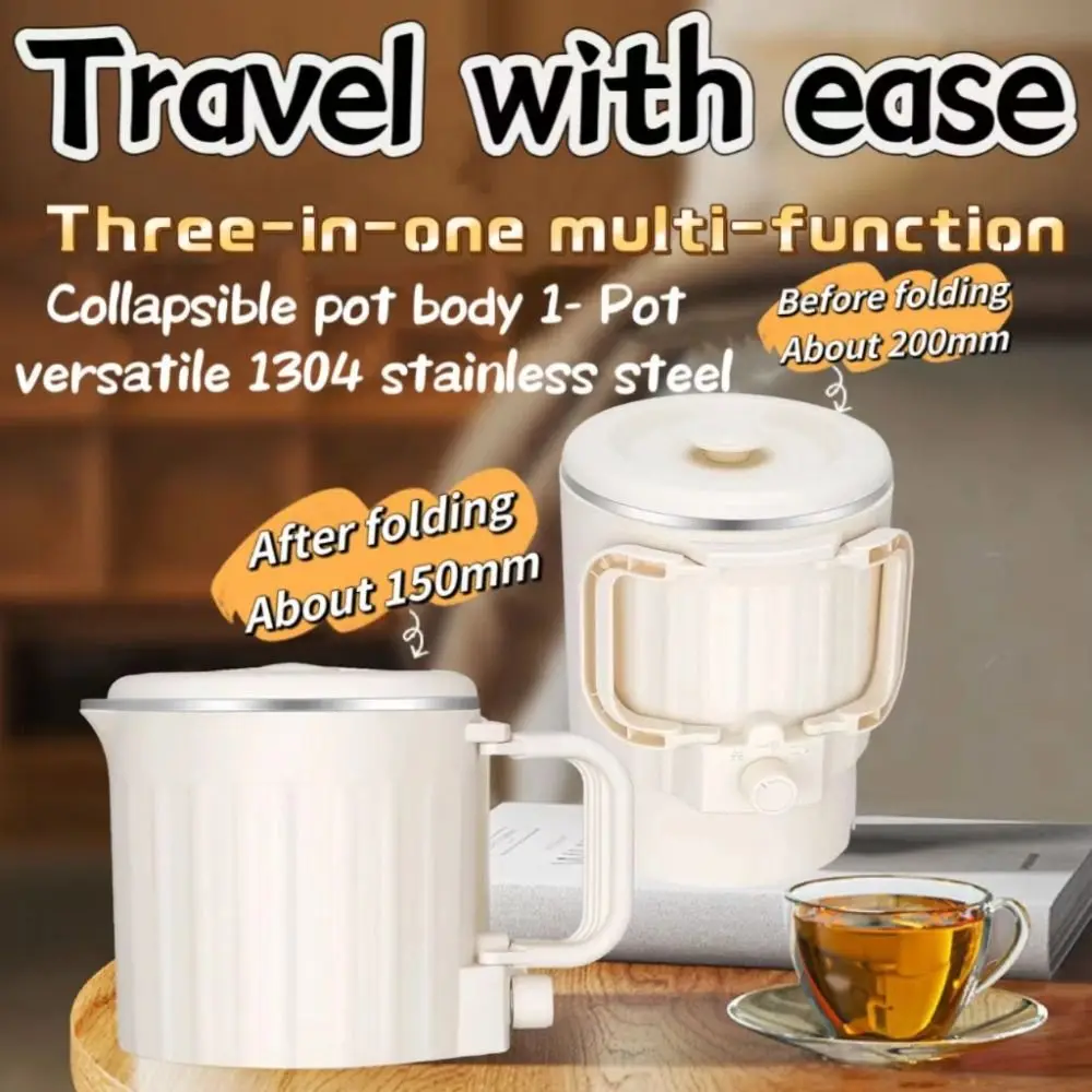 New 800ML Electric Kettle 2-in-1 304 Stainless Steel Mini Kettle Foldable Rice Cooker
