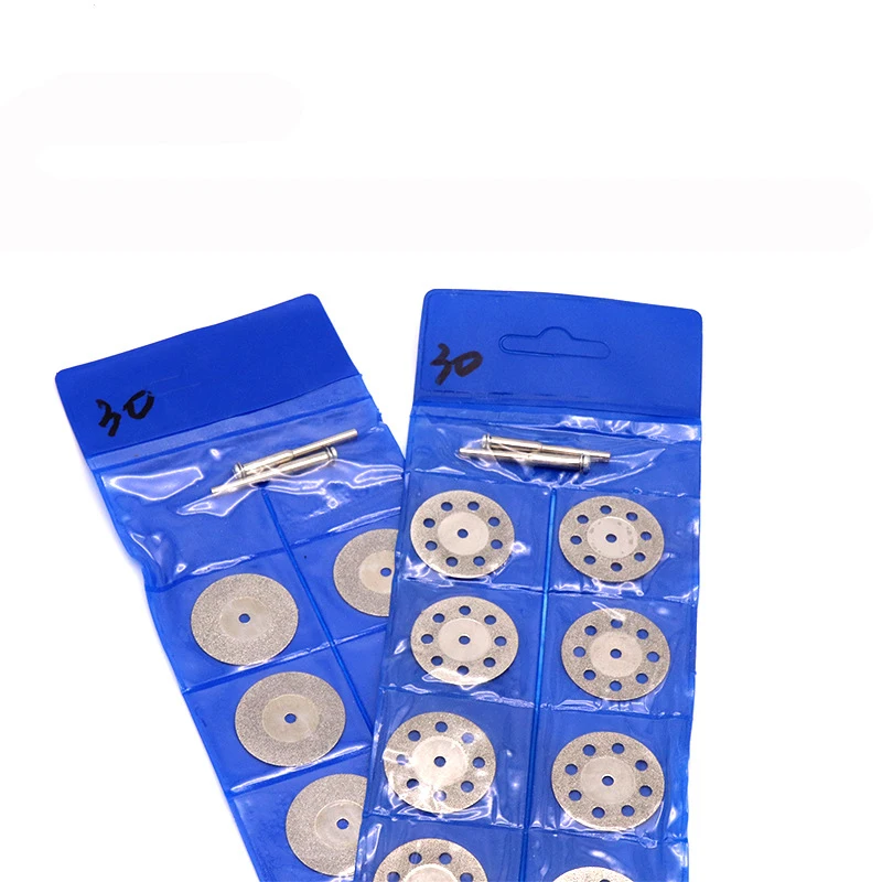 Mini lame de scie circulaire diamant 20 30 40 50mm, disque de coupe de meulage avec 2 tiges de connexion pour outil rotatif Dremel 10 pièces