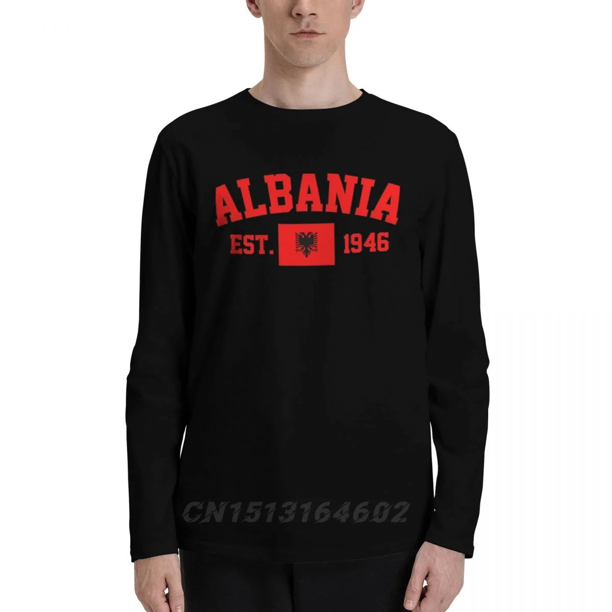 100% Cotton Albania Flag With EST. Year Long Sleeve Autumn T shirts Men Women Unisex Clothing LS T-Shirt Tops Tees