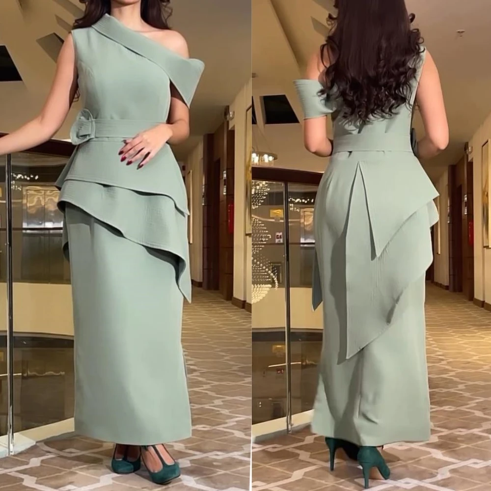 

Jiayigong Satin Sashes Ruched Cocktail Party A-line One-shoulder Bespoke Occasion Gown Midi Dresses