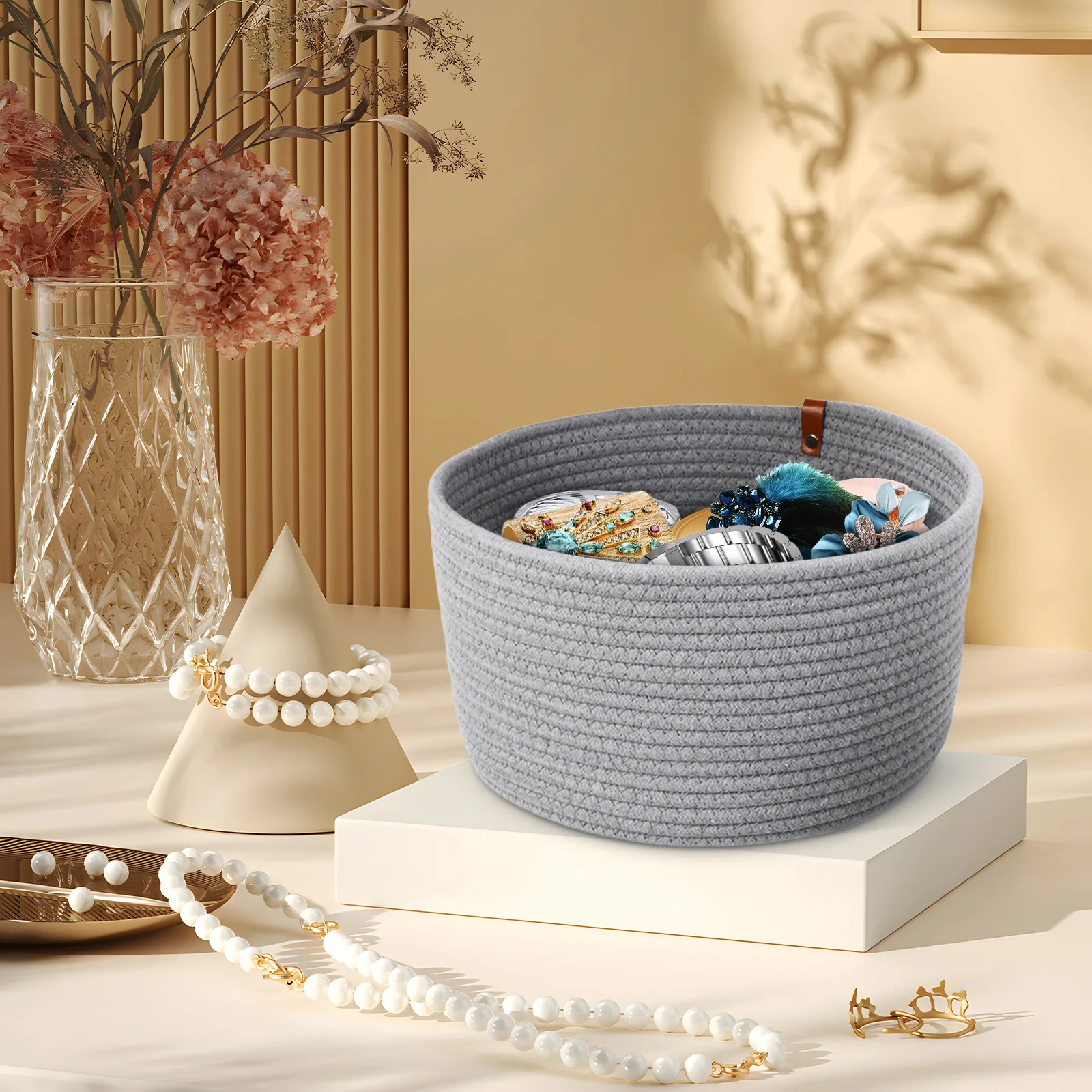 

2pcs Rope Woven Storage Baskets Small Cotton Rope Basket For Shelves Organizer Bin Nursery Laundry Hamper Closet Bathroom Shelf