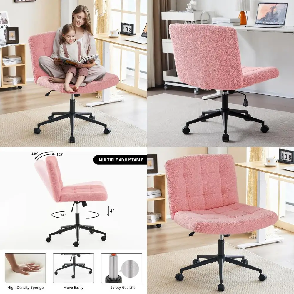 

Height-Adjustable Swivel Desk Chair with Wheels, Pink Faux Fur Seat, Comfortable for Home Office and Bedroom