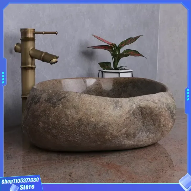 Handmade Natural Polished Marble Sink Oval Stone Countertop Basin Traditional Art Washbasin for Bathroom Vanity Decor Unique