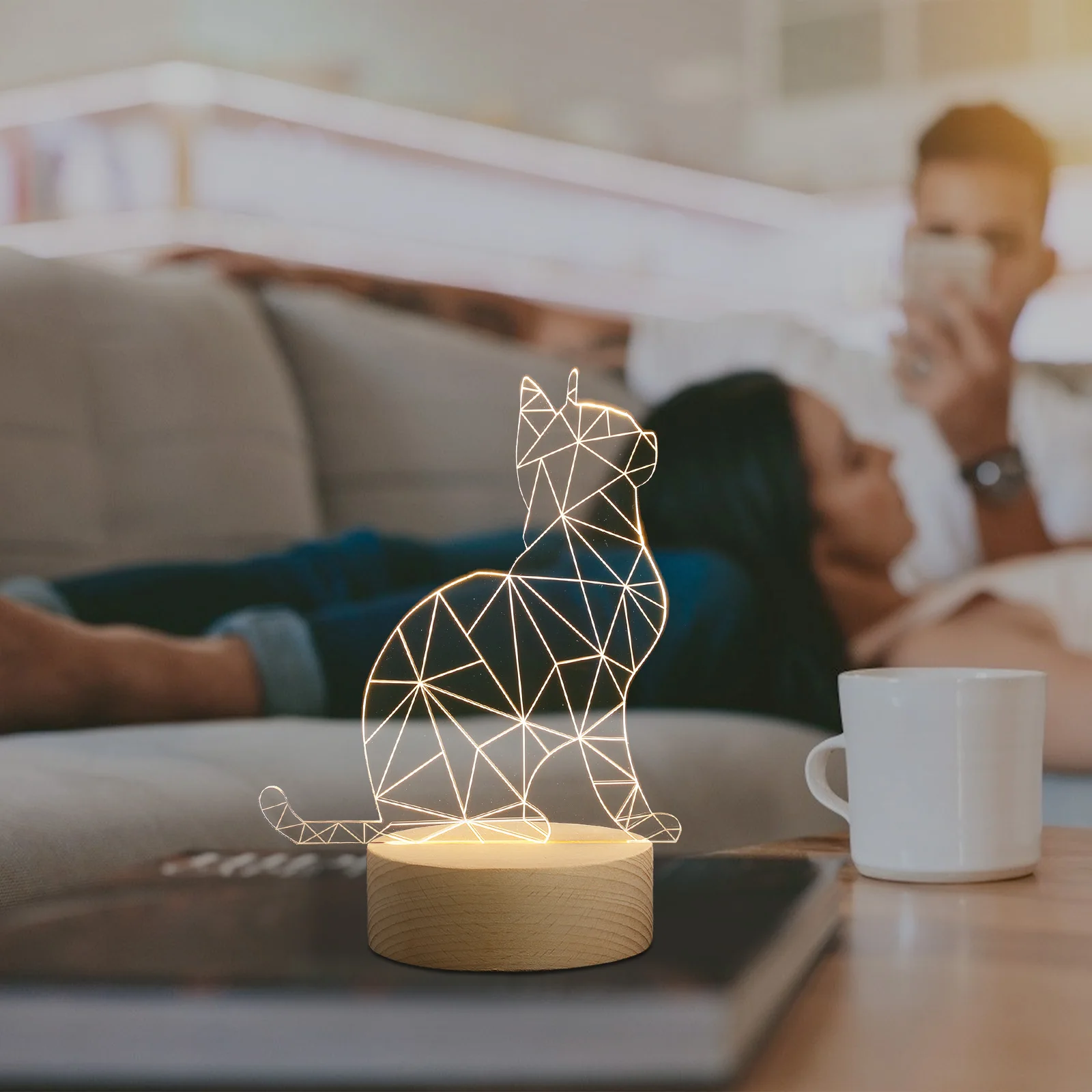 مصباح قطة ثلاثي الأبعاد فريد من نوعه، ضوء سطح المكتب LED للديكور الداخلي، تأثير إضاءة مريح، تصميم كرتوني، ضوء ليلي ثلاثي الأبعاد #1