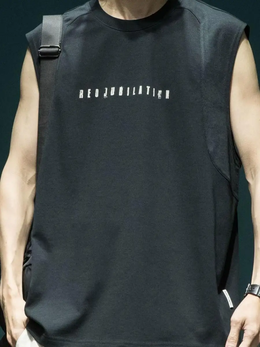 メンズサマーアメリカンレタープリントノースリーブフィットネスベストタンクトップツーピースセットルーズフィットスポーツウェアカジュアル快適