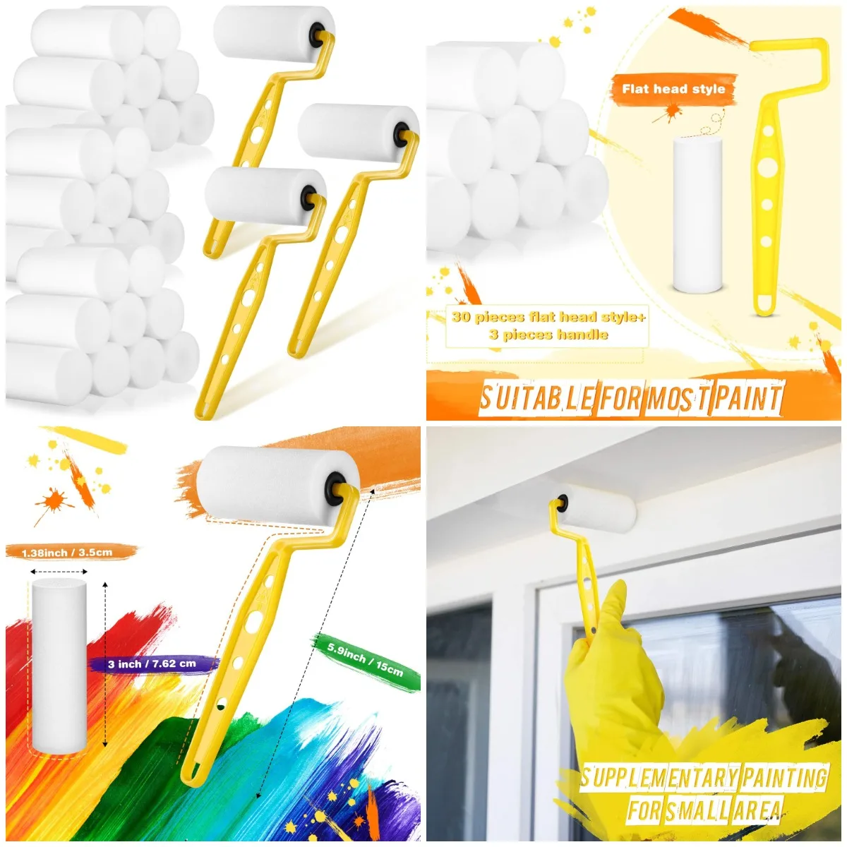 

33-Piece Foam Paint Roller Kit, 3-Inch Mini with Frame - Painting Tools for Art, Furniture, Walls, Ceilings, Crafts