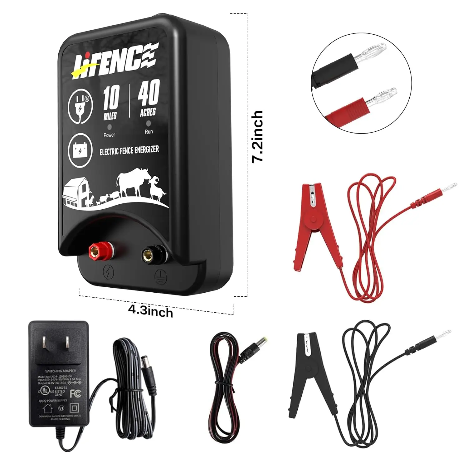 AC/DC 2-in-1 Power Supply for 10 Mile Electric Fence Energizer Preventing Animal Intrusion