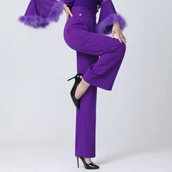 2024 National Standard Dance Pants For Women  Latin Dance Pant High Waisted Dance Performance Costumes Ballroom Pants DN17097