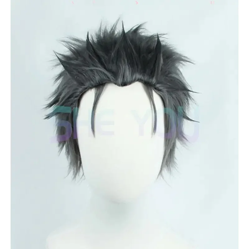 Re:Zero Kara hajimeru isekai Seikai Subaru Natsuki wig Black Grey mix short synthetic hair cosplay wig