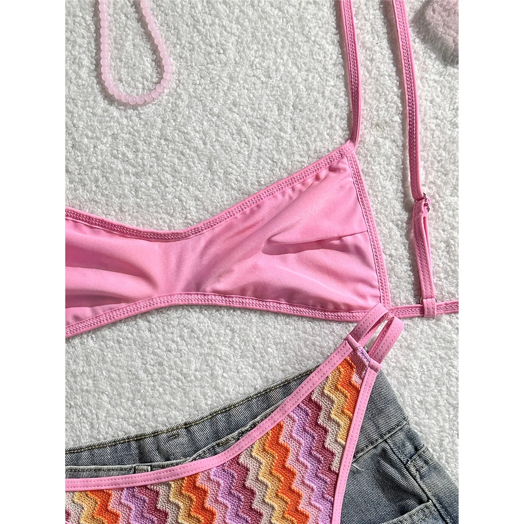 2026 Gestreifter High-Leg-Cut Brasilianischer Bikini Damen-Badeanzug Zweiteiliger Bikini-Set Badebekleidung Badeanzug V8216 – Detail 5