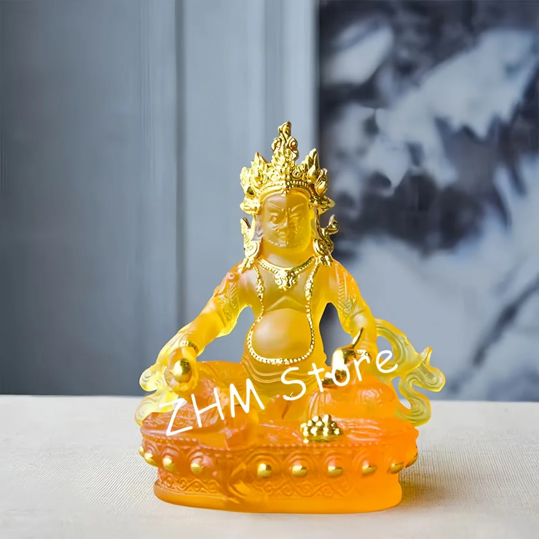 Tibetan Yellow Jambhala Water Liuli Mini Statue Wealth Buddha Sculpture for Altar Office Decor