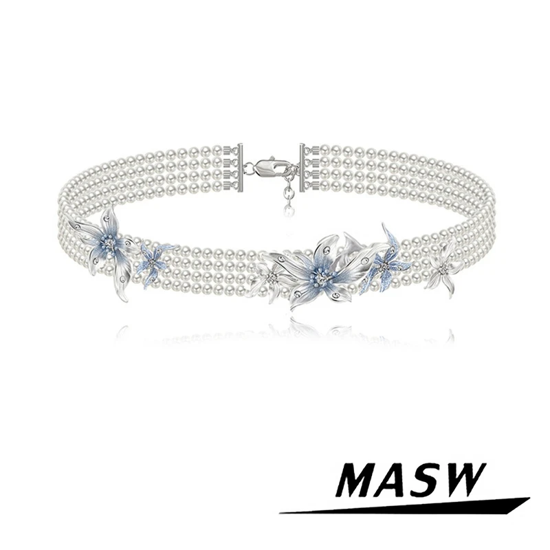 

MASW Original Design Elegant Temperament Simulated Pearl Necklace For Women Party Gifts Modern Jewelry Popular Accessories