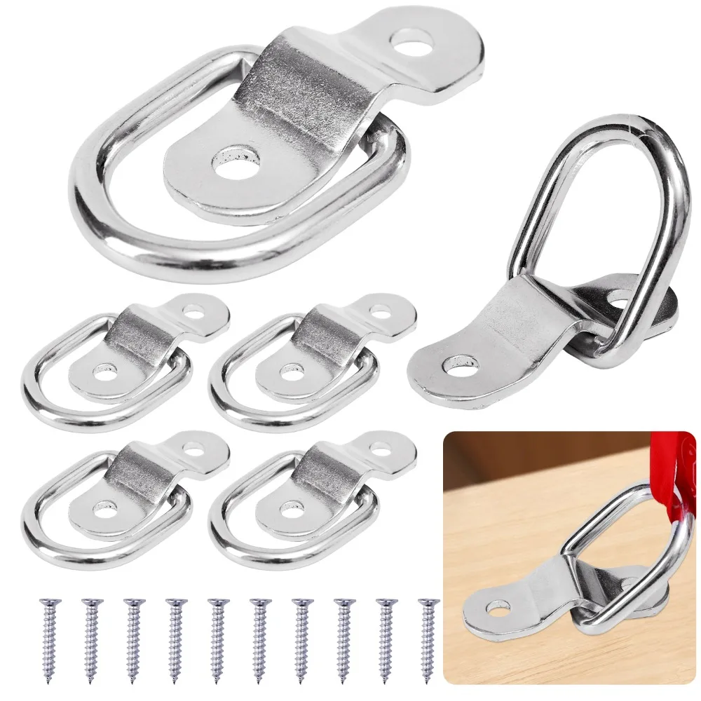 D Ring Tie Down Anchor Truck Trailer Cargo Lashing Pull Ring Hook Heavy Duty Iron Silver Fastener for Utility Enclosed Van Auto