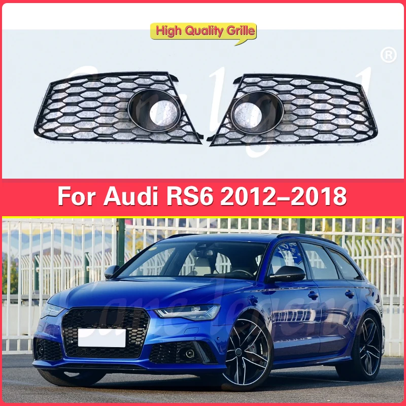 

Auto Front Lower Bumper Fog Light Grille Grill Cover Frame Only for Audi A6 A6L RS6 2012-2018 Front Grill Black Trim