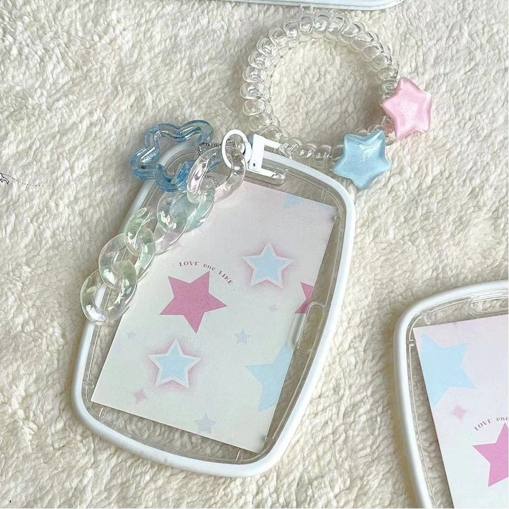 INS Titular do cartão transparente com estrela Keychain, Silicone Card Protective Case, Pendant ID, Bus Photocard Capa para Estudantes