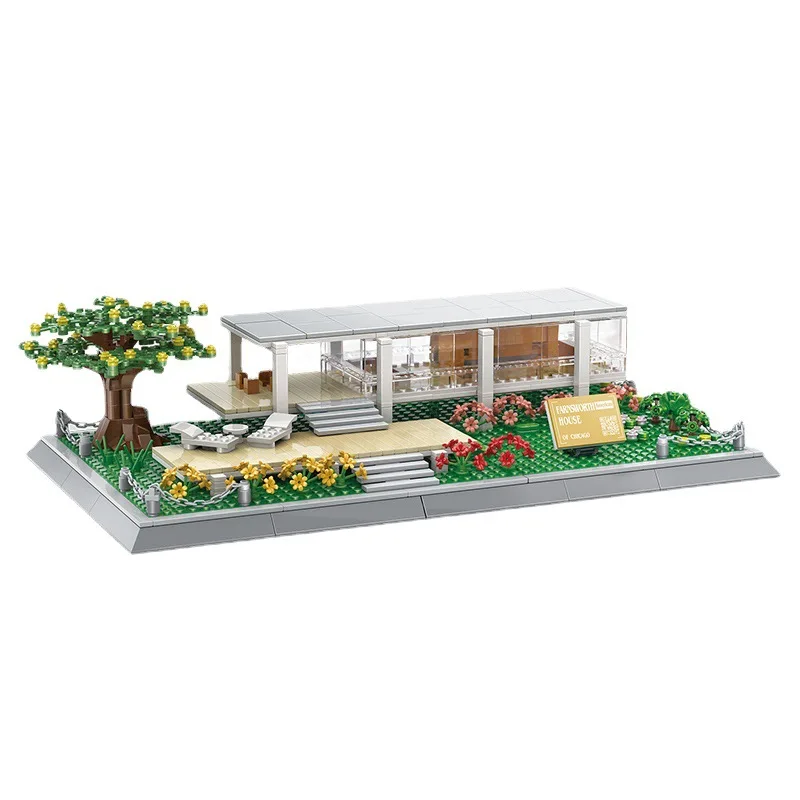 661PCS Wereldberoemde architectuur bouwstenen Farnsworth House Of Illinois USA montage educatief speelgoed cadeaus voor kinderen - afbeelding 1
