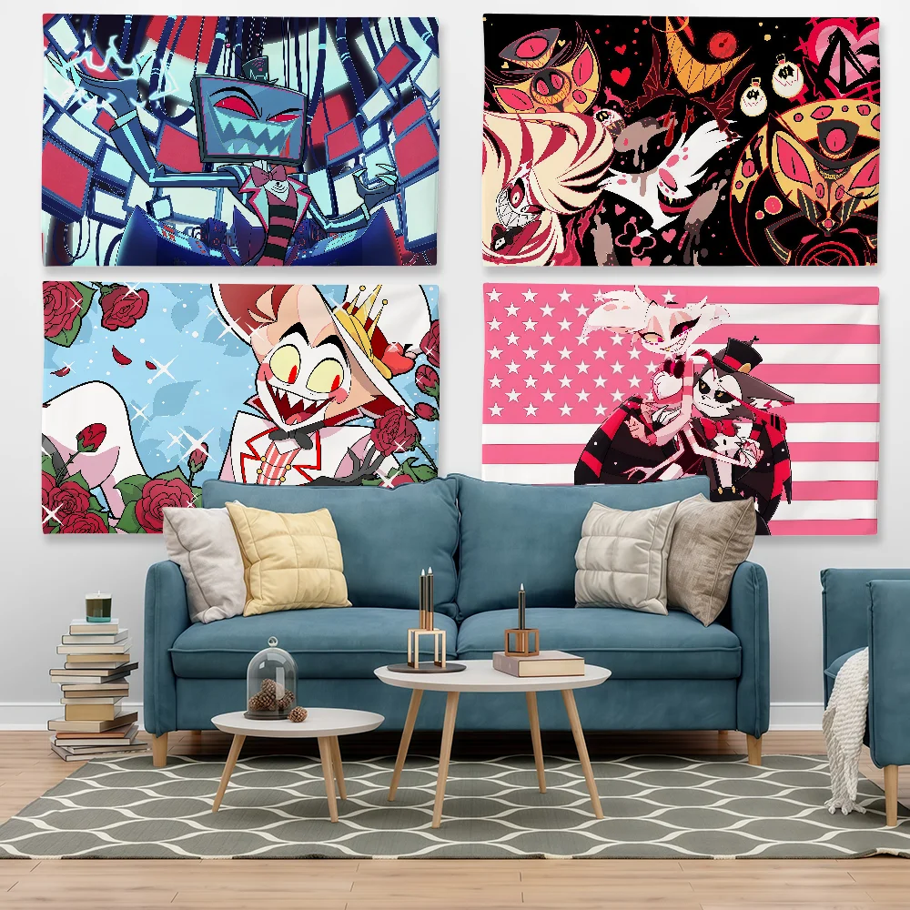 Anime H-Hazbin H-Hotel Flaggen-Wandteppich für Outdoor-Partys, Schlafzimmer, Wohnzimmer, Wohnheim, dekorativer Themen-Wandbehang, Banner, Geschenk