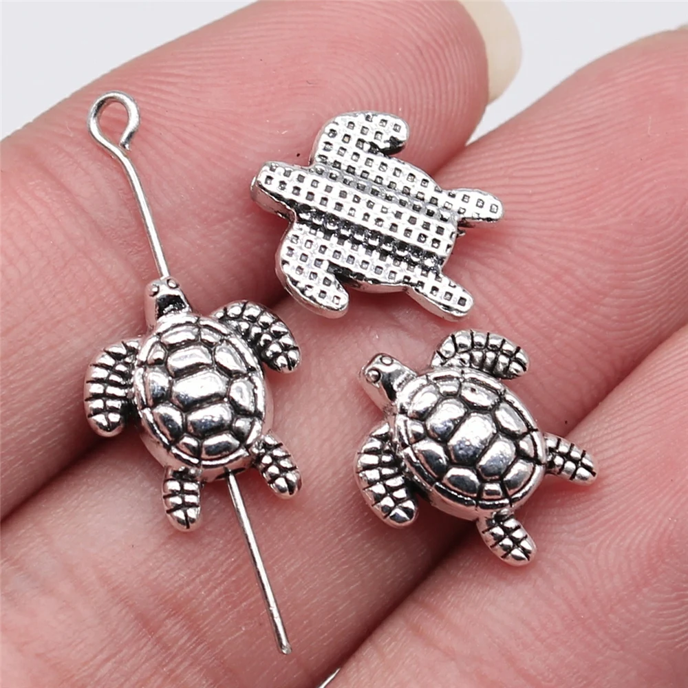 WYSIWYG 10pcs 14x12mm Antique Silver Color Tortoise Small Hole Beads For Jewelry Making DIY Jewelry Findings