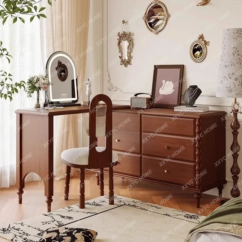 Lemari Kayu Solid Retro, Lemari Penyimpanan Ruang Tamu Meja Rias Dada Prancis Terintegrasi 7446