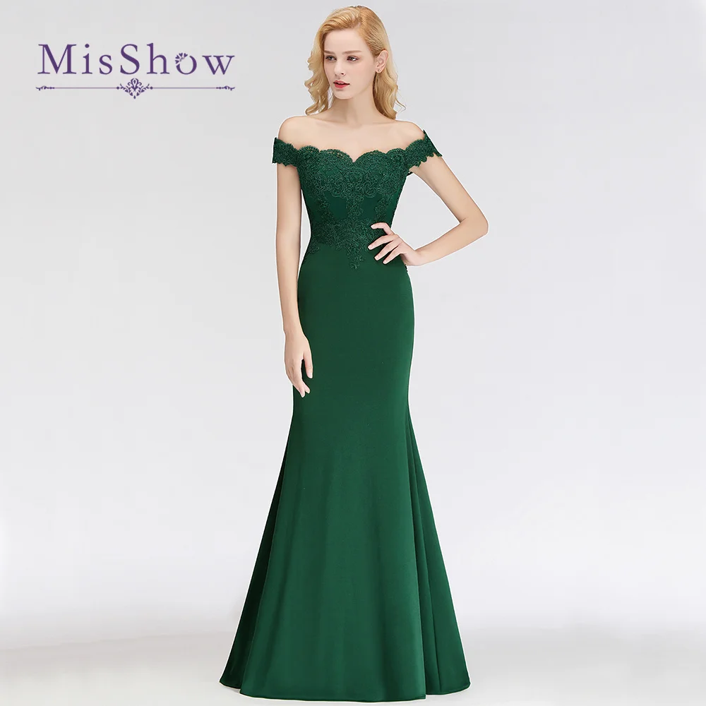 

MisShow Dark Green Off Shoulder Mermaid Bridesmaid Dresses 2024 Long Autumn Winter Elegant Evening Gowns vestido gala mujer