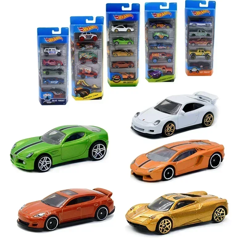 Hot Wheels Diecast Car Brinquedos para Meninos, Fast and Furious Flames, Sport Track Building, Modelo Presente, Voiture HW, 1:64, 5 Pcs