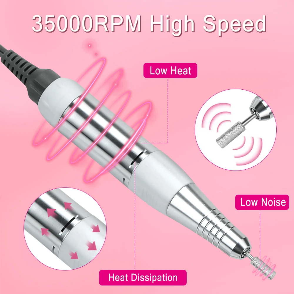 35000RPM Electric Nail Drill for Professional Nails Manicure Nail Sander Machine Set Nail Salon Polisher Equipment Drill Bit