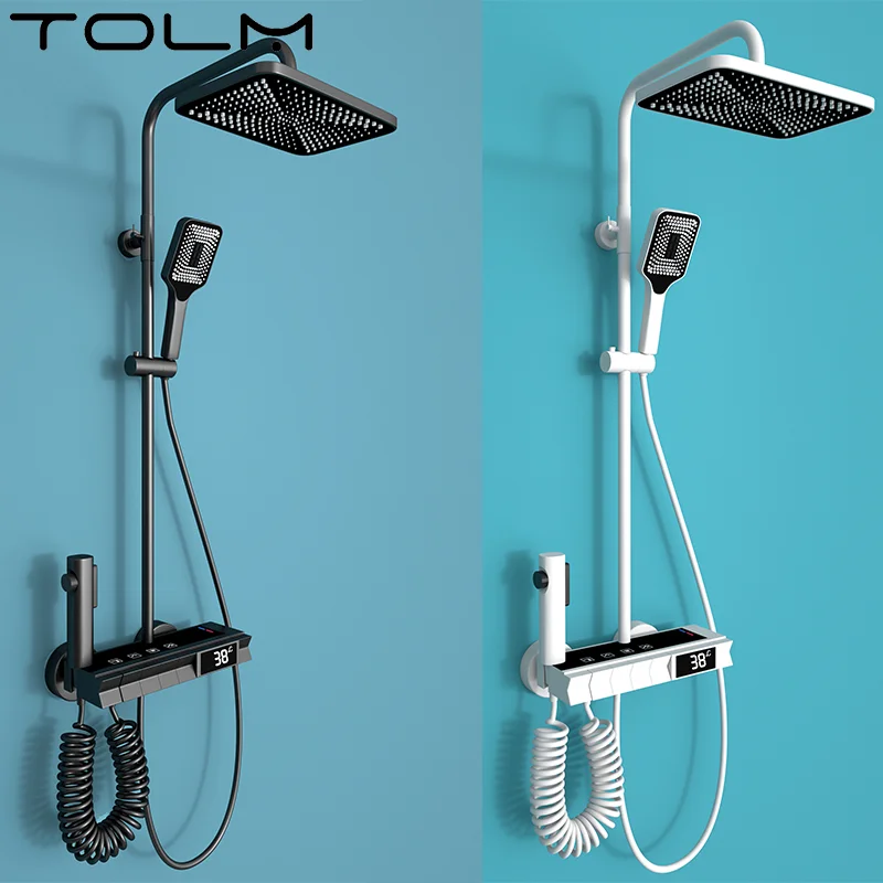 

LED Digital Shower System Hot Cold Mixer Shower Set Bathtub Wall Mount SPA Rainfall Bath Faucets Modern Square Head Rain Grifos