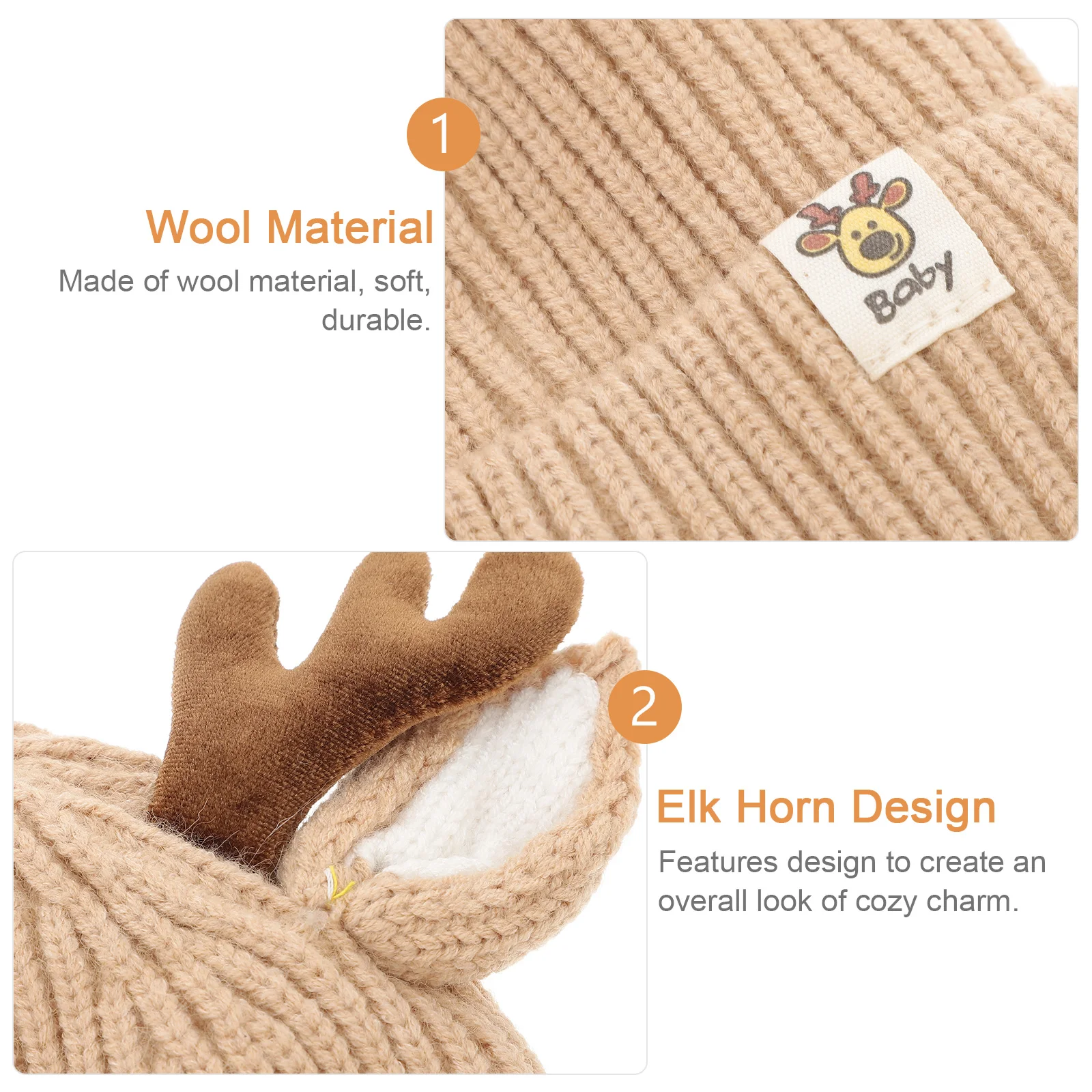 

Children Baby Warm Knit Hat Thickened Elk Antlers Design Khaki Suitable 3-24 Months Kids Knit Hat Winter Autumn