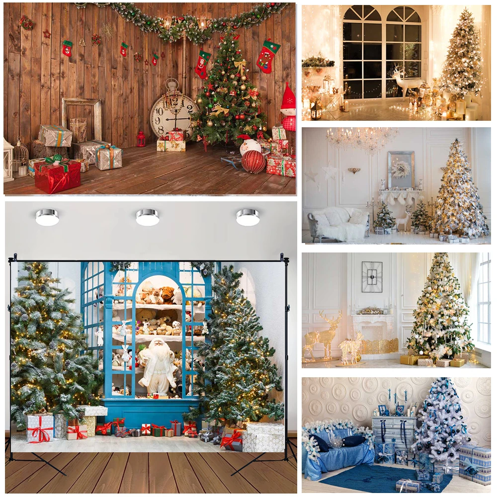 

MOON.QG Christmas 2026 Backdrop Sofa Fireplace Xmas Trees Photography Backgrounds Photo Wallpaper Photozone Festival Photo Props