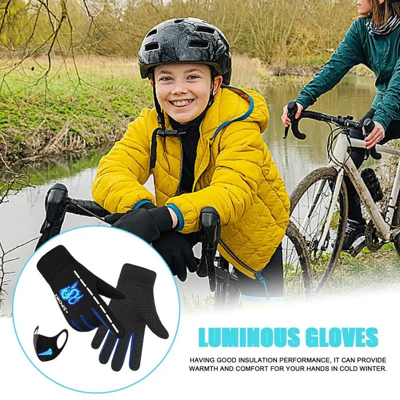 Biking Gloves For Men Waterproof Reflective Walking Gear Warm Safety Gloves Anti-Slip Reflective Running Gloves For Cold Winter